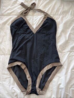 Trina Turk Black One-Piece Swimsuit with Taupe Trim